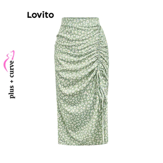 Lovito Saia feminina plus size elegante com cordão floral Ditsy LBL16159