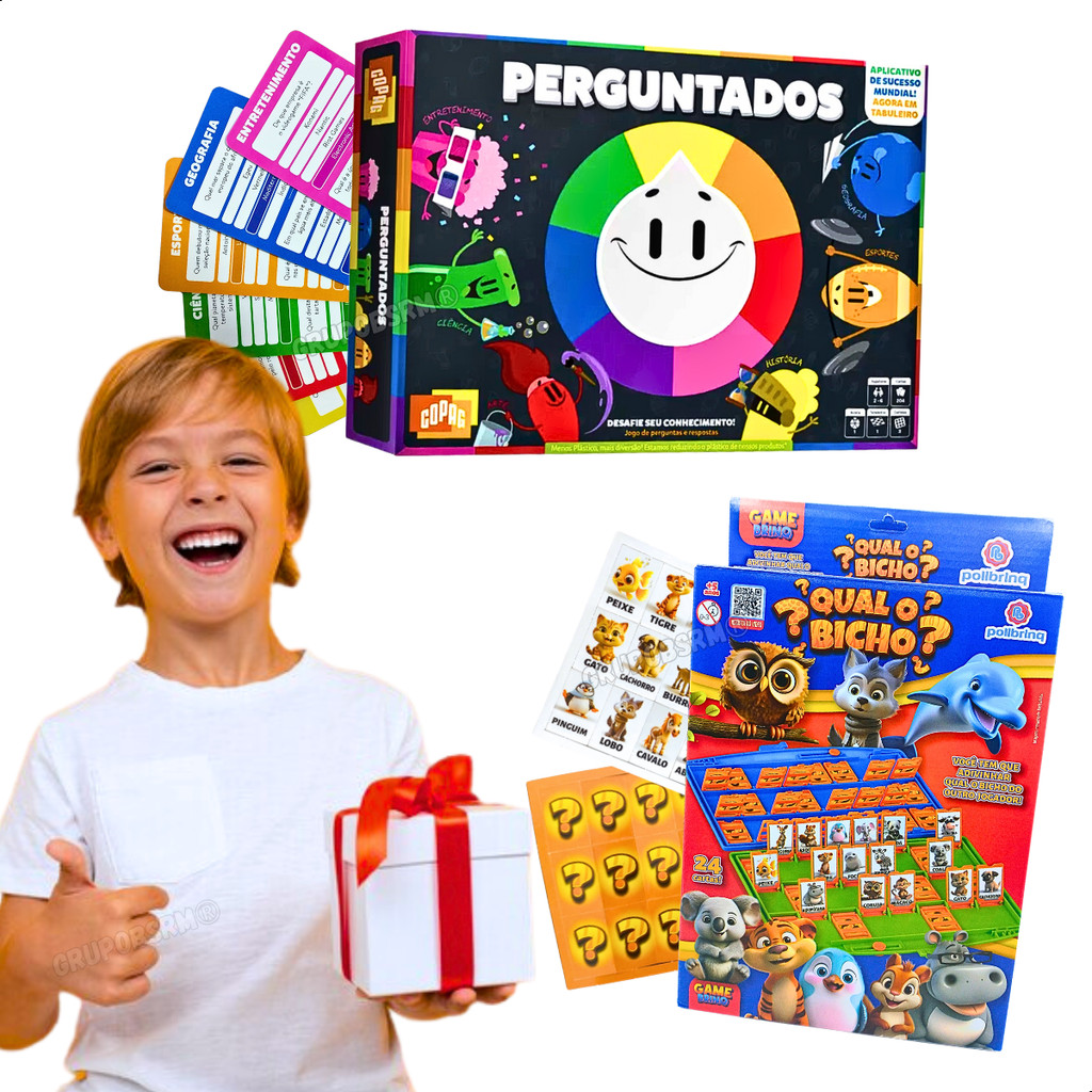 Kit jogo perguntados quiz de perguntas jogos educativos de tabuleiro ...