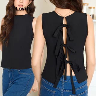 Lovito Elegante Top sem costas com laço nas costas para mulheres L100MD350