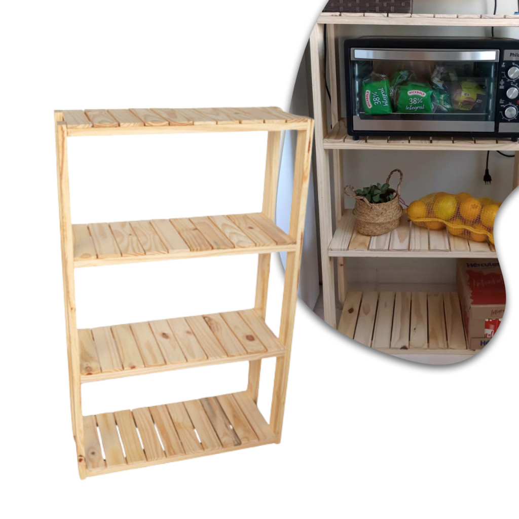 Estante com 4 Prateleiras de Madeira Maciça Pinus 100x70 Para Quarto Suporte de Livros