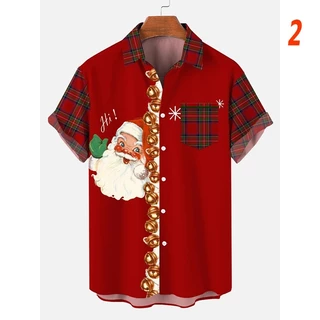 Moda Vermelha Camisa De Natal Masculina Impressão 3D Manga Curta Lapela Polo Topo Ano Novo Traje Casual Wear S-5XL