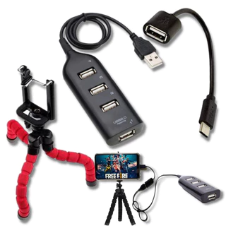 Kit Emulador Hub Usb 4 Portas Usb Ultra Fast + Cabo Adaptador Usb-c Ou Micro Usb + Suporte Tripé Flexível Envio Rapido em Oferta na Shopee