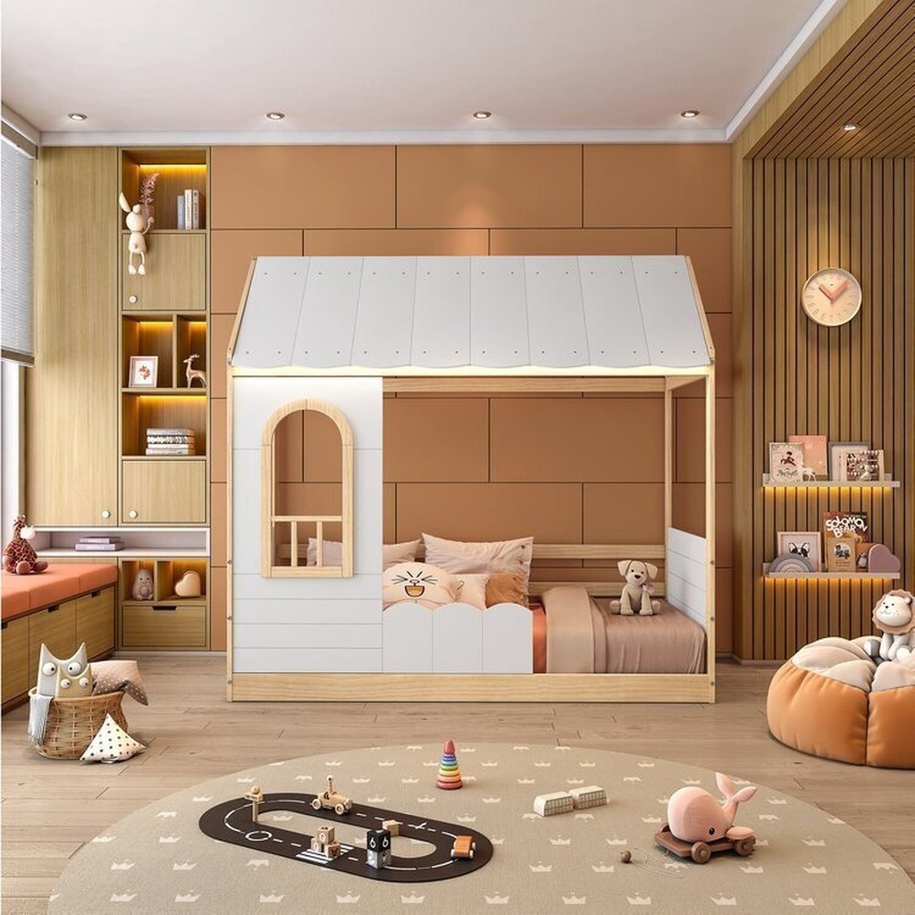 Cama Montessoriana Reversível Casinha com Telhado, Led, Janela e Grade ...
