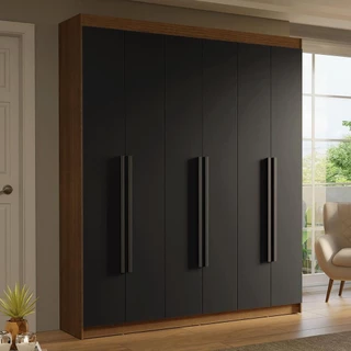 Guarda-Roupa Casal 6 Portas Batentes Rustic/Preto/Preto Saturno Madesa em Oferta na Shopee