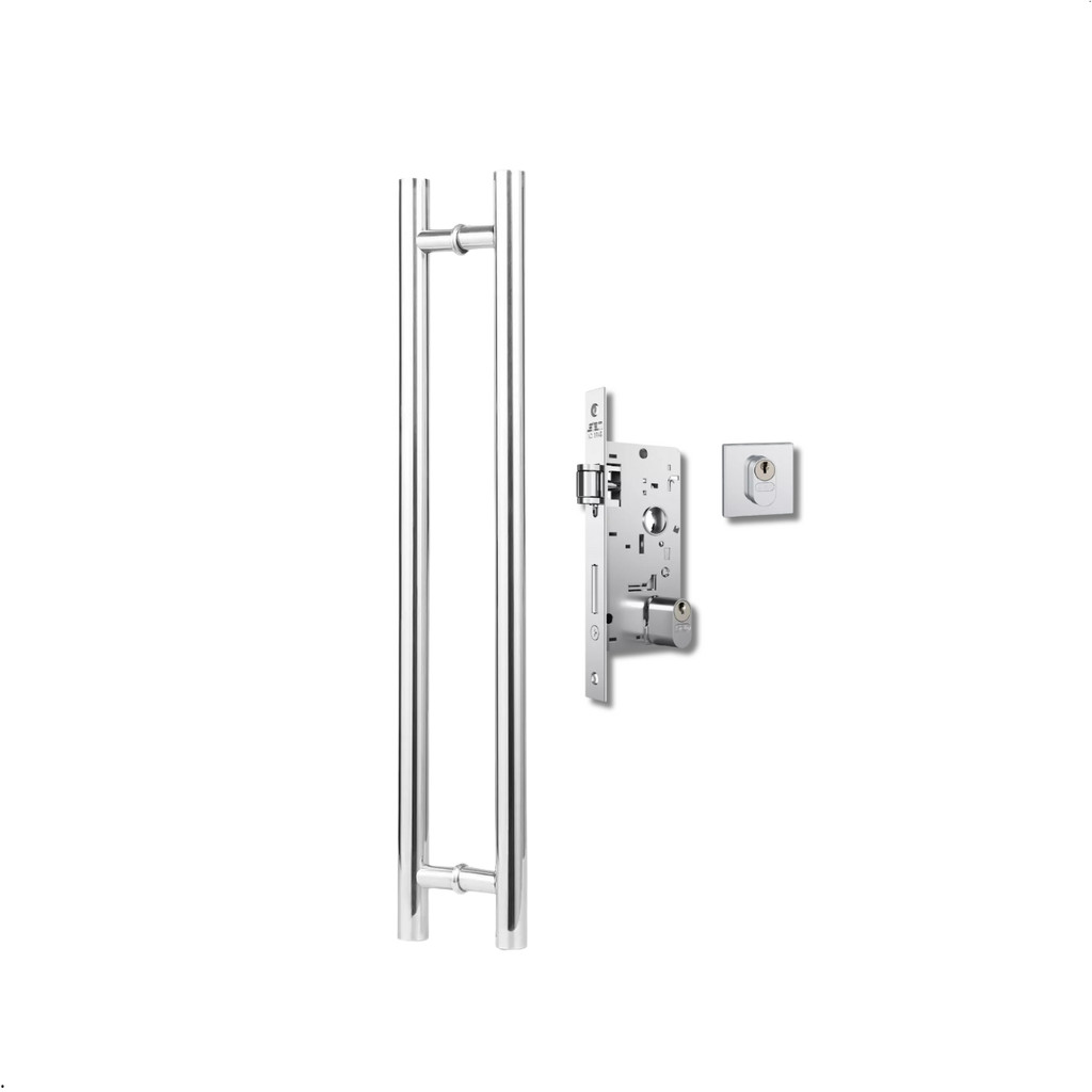 Kit para Porta Pivotante Puxador Reto 60 Cm e Fechadura Rolete