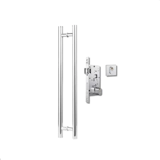 Kit para Porta Pivotante Puxador Reto 60 Cm e Fechadura Rolete