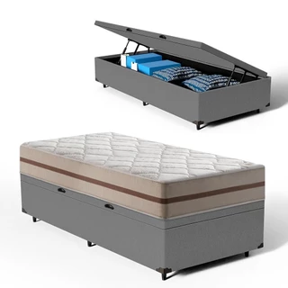 Cama Box Baú com Colchão de Molas Ensacadas Classic Pocket Solteiro 78cm