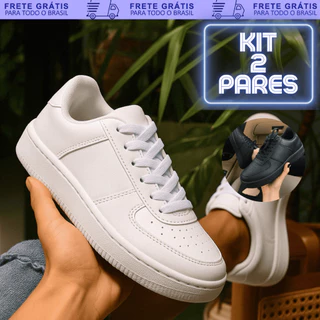 Kit 2 Pares Tênis Masculino Couro Costurado Social Confortável para o Dia a Dia Leve e Macio 34 a 43