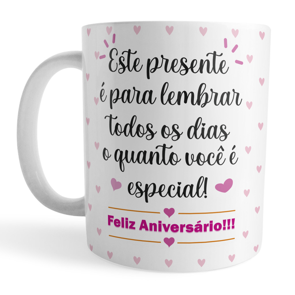 Caneca de Aniversário Presente para Amiga com Frase Corações Rosa Você ...