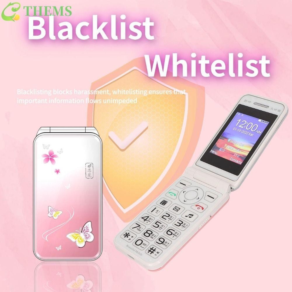 THEMS Women Telefone Celular Flip , Lanterna Clamshell Mini Mobile Phone , Tela HD Tipo C 2.4 Rádio FM Dual Sim Elderly Lady/Girls