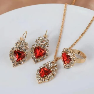 Conjunto De Jóias De Luxo Moda Feminina (Colar + Brincos + Ring)
