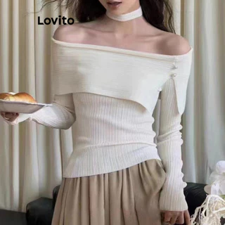 Lovito Suéter casual com padrão liso para mulheres LNA72870