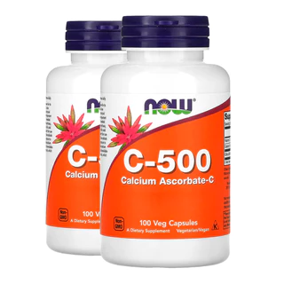 Kit 2x Vitamina C-500 Cálcio Ascorbato-C Now Foods 100Cap Importado/Made in Usa