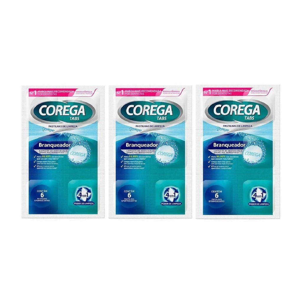Kit Corega Tabs Branqueador Com 3 Un De 6 Pastilhas Cada | Shopee Brasil