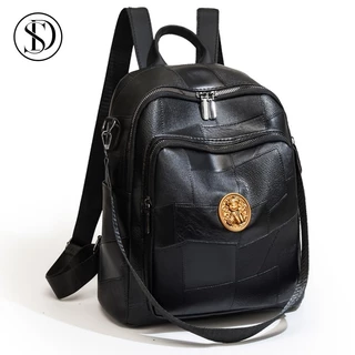 Mochila de Alta Capacidade com Zíper para Mulheres (Preto)