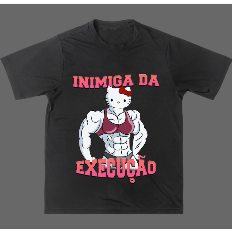 Camiseta Premium 100% Algodão Hello Kitty Musculosa Inimiga da Execução Fitness Academia Musculação