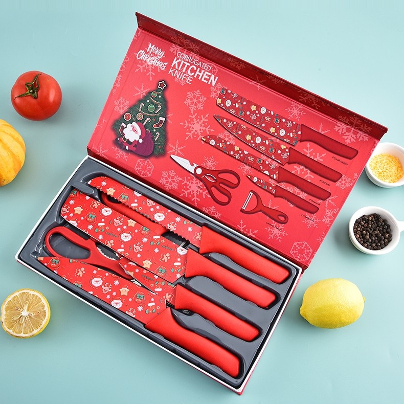 Jogo de 6 facas Original Rosa Preto ou Colorido Antiaderente Profissional De Cozinha Faqueiro Gourmet Grossa