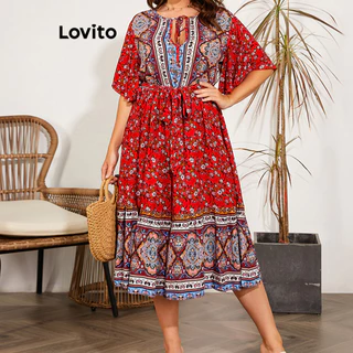 Lovito Vestido Plus Size Curve Boho Tribal Print Pattern para mulheres LNL79280