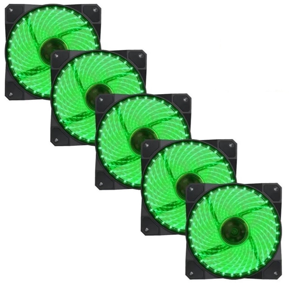 Kit 5 Fan Cooler 32 Led Verde Oem