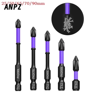 [AZP] 5 Pcs Antiderrapante PH2 Cabeça De Lote Magnético Cruz Chave De Fenda Broca 25-90mm