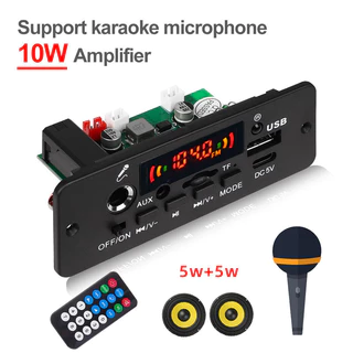 10W Amplificador Bluetooth DIY MP3 Decodificador Placa 5W DC 5V Leitor De Música Carro Módulo Rádio FM TF Gravação USB Microfone Chamada Handsfree