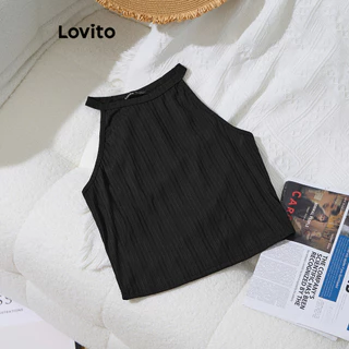 Lovito Casual Plain Rib Knit Basic Tank Top para mulheres L99ED838