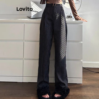Lovito Calça básica casual lisa para mulheres LNM79329