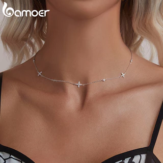 Bamoer 925 Sterling Sliver Colar Flor Design Joias Presentes Para Mulheres