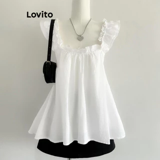 Lovito Blusa casual simples com babados para mulheres L99ED236