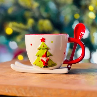Xicara de Natal com Colher - 8cm