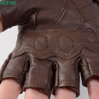 Luvas De Motocicleta SEIFINI , Corrida De Couro De Cabra Resistentes Ao Desgaste Retrô Sem Dedos Vintage Antiderrapantes De Meio Dedo Para Mulheres E Homens