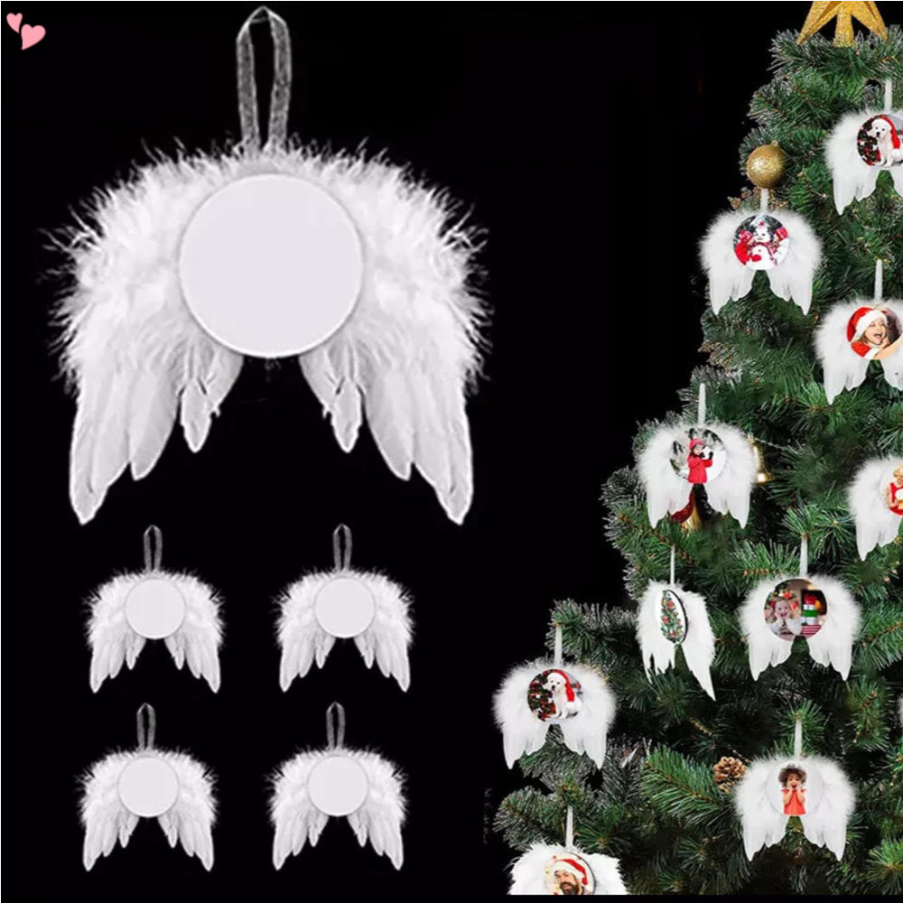 Ornamento De Asas De Anjo Brancas De Natal Pendurado , Decoração Suspensa De Penas Com Pingentes Em Branco De Sublimação