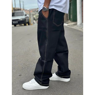 Calça baggy Jeans Preta Balão dazzling baggy Y2K boca Larga reta folgada Cargo