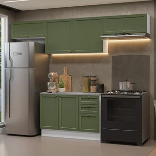 Armário de Cozinha Completa 280 cm Branco/Verde Vik Madesa 01 em Oferta na Shopee