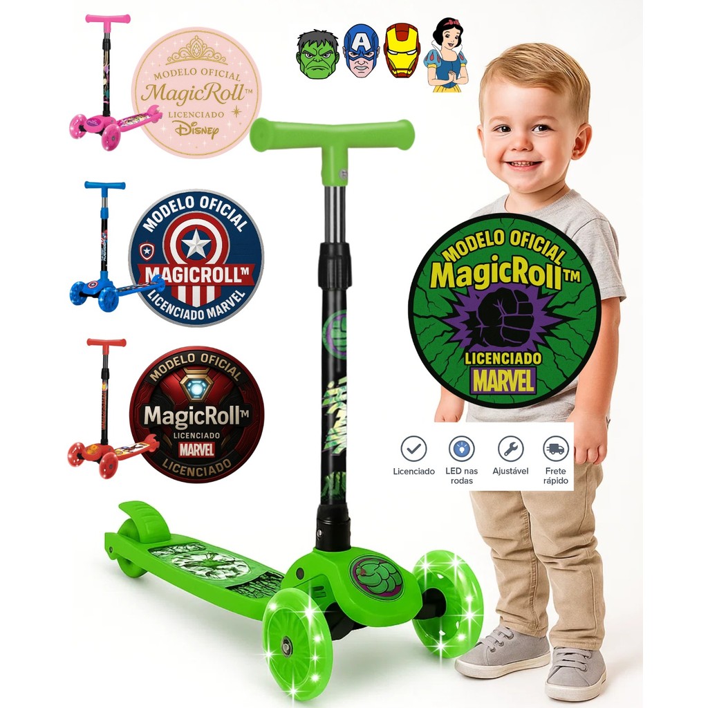 Patinete Infantil 3 Rodas Skatenet Scooter 3 4 5 Anos, Rodinhas com LED ...