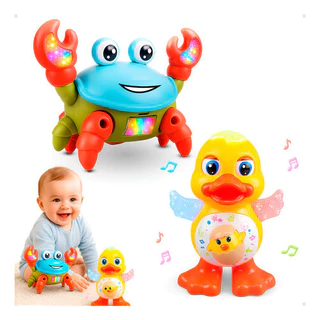 Kit Brinquedos Pato Dançante E Caranguejo Fujão Infantil Som