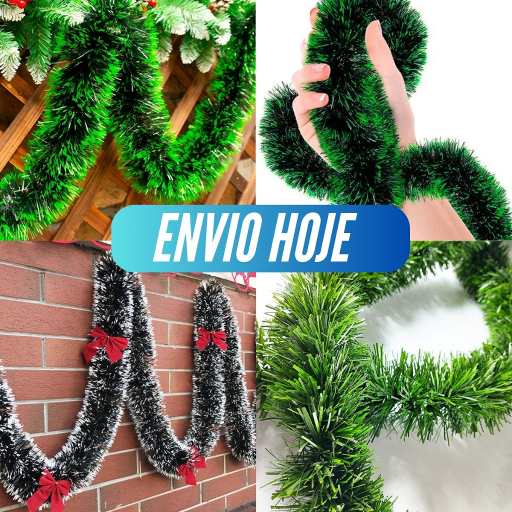 Kit 6,3,1 Festão Luxo Natal Verde Nevado 2m x 9cm Super Cheio Decoração ...