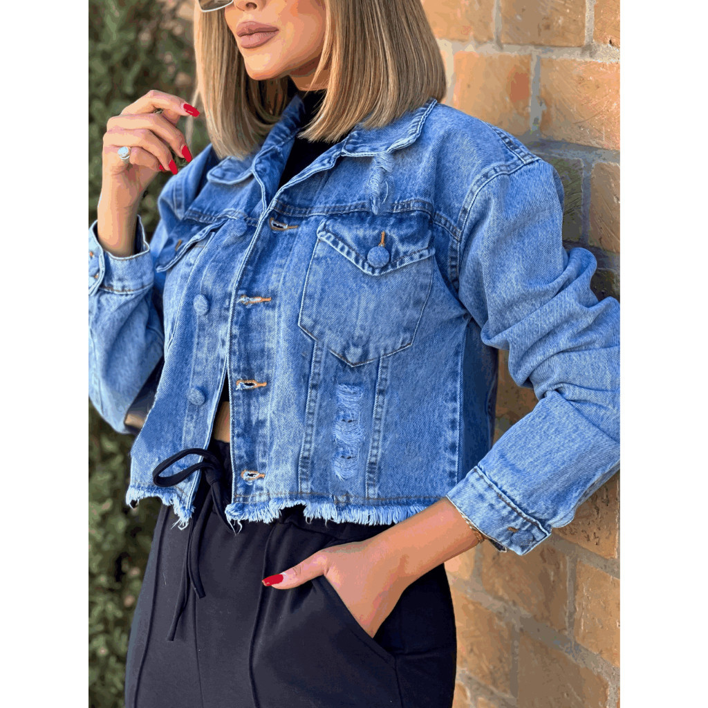 SainaOffece 8247 jaqueta jeans feminina casaco com rascada botao ...