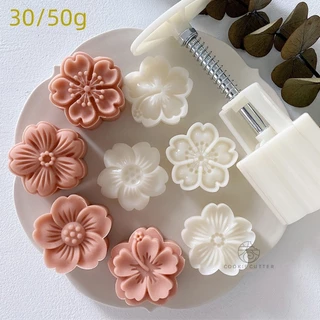 4Pcs Cherry Blossom Sakura Mooncake Mold 30/50g Hand Press Pastry Tools