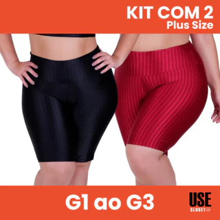 Kit C/2 Shorts Feminino Suplex 3D Plus Size Cintura Alta Academia Fitness