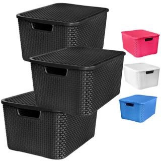 Kit 3 Caixas Organizadoras Cesto com Tampa Empilhável Plástico - 7 Litros