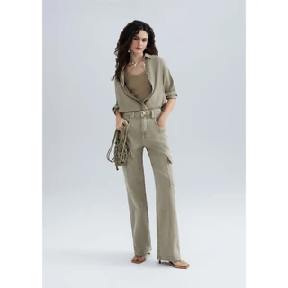 Calça Feminina Cargo Cintura Baixa Em Sarja Estonada Hering
