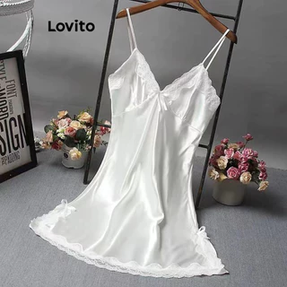Lovito Vestido casual de renda lisa para dormir para mulheres LNL73105
