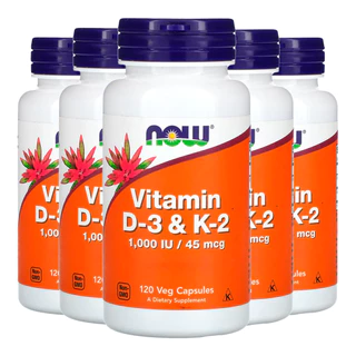 Kit 5x Vitamina D3 25mg+VIT K2 45mg Now Foods 120 Cap Importado /Made in Usa