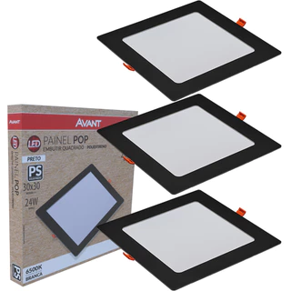 Kit 3 Painel Plafon Pop Quadrado Embutir Luz Branco Frio 6500K Bivolt 24w Avant