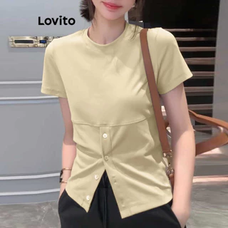 Lovito Camiseta casual lisa com frente dividida para mulheres L100MD096