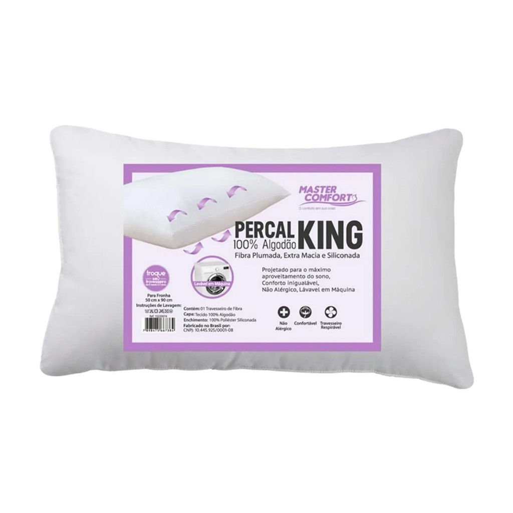 Travesseiro King Percal 180 Fios Master Comfort 50x90cm Shopee Brasil