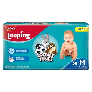 Fralda Descartável Looping Looney Tunes Mega Média - 6 Pacotes com 38 Fraldas - Total 228 Tiras em Oferta na Shopee