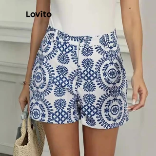 Lovito Shorts casuais com zíper e estampa tropical para mulheres LNL79137