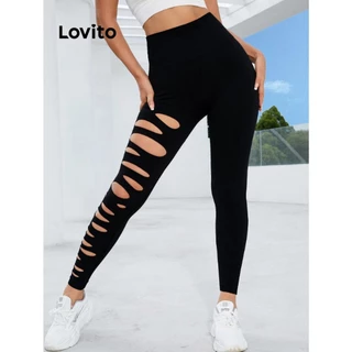 Lovito Legging esportiva lisa Criss Cross para mulheres LNL77130
